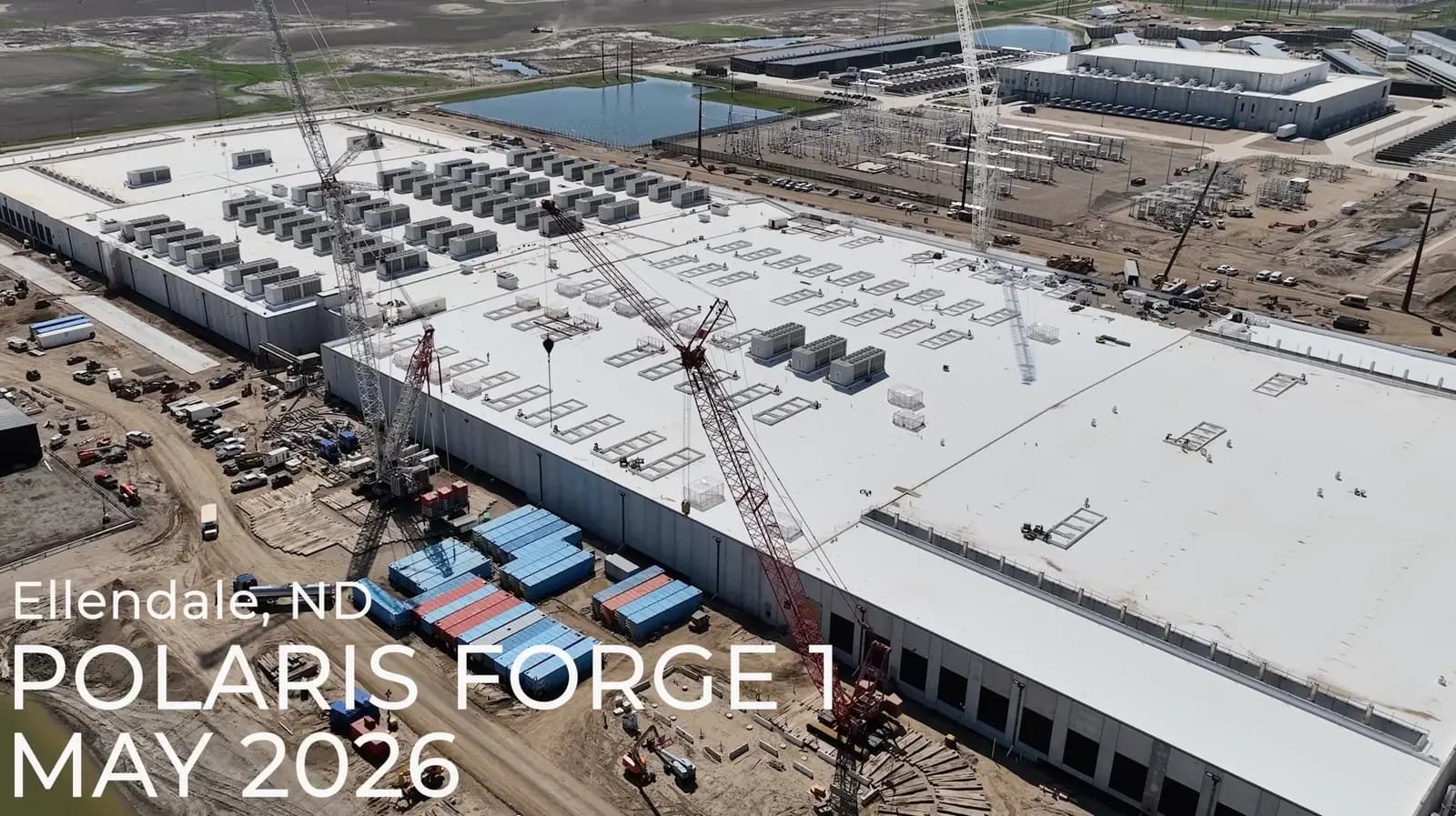 Aerial view of Polaris Forge 1 AI data center construction in Ellendale, North Dakota.