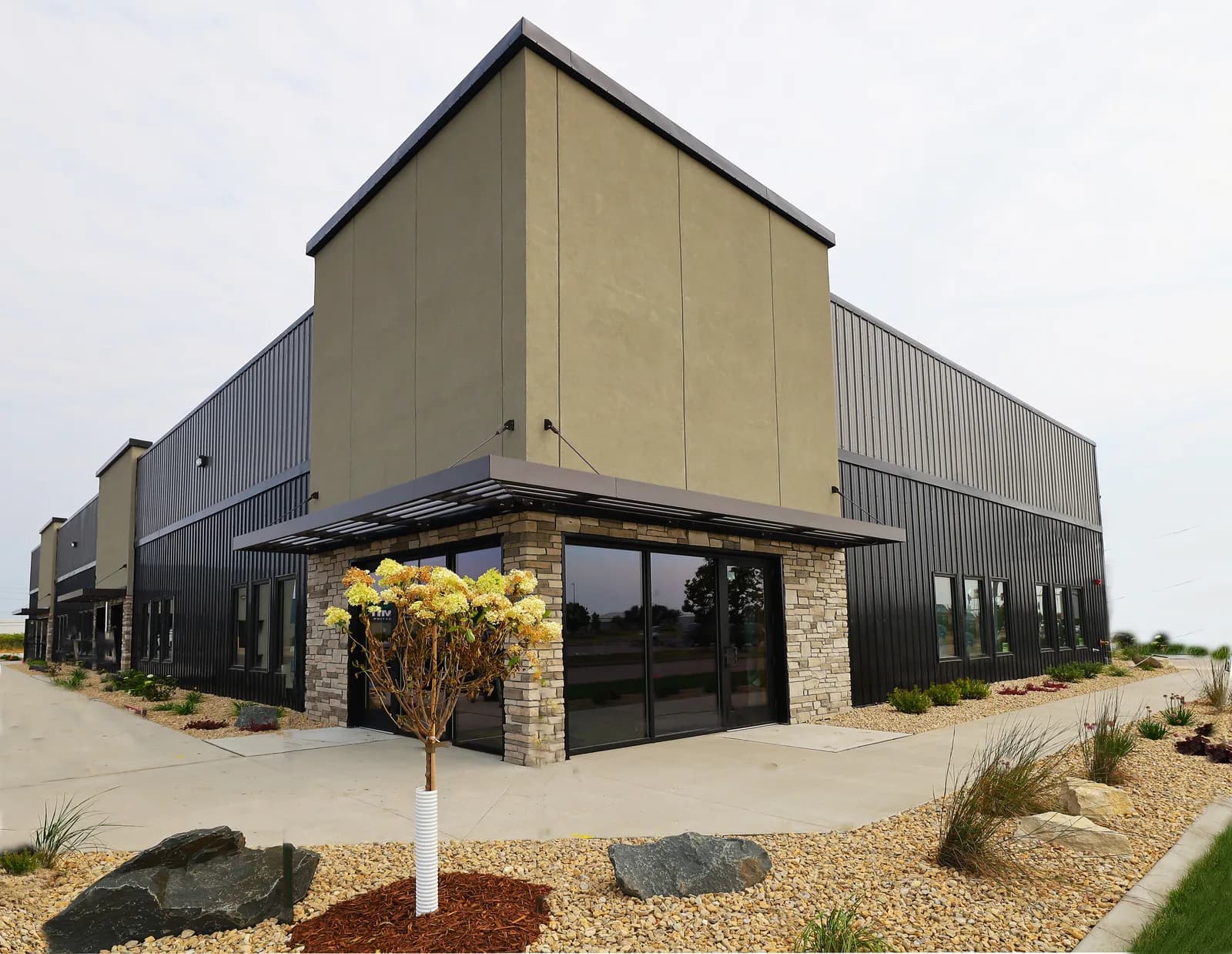 Brandt commercial building viewed from the front entrance corner