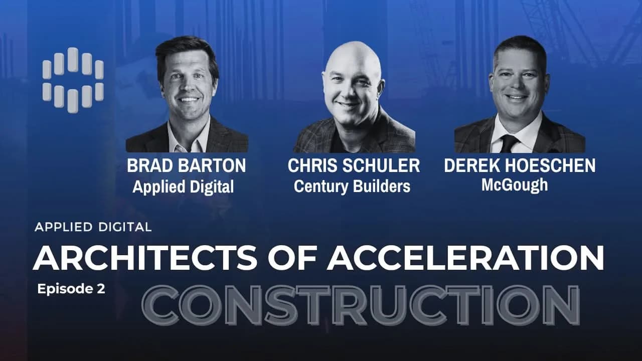 Architects of Acceleration, Episode 2 — Applied Digital title card featuring Brad Barton, Chris Schuler, and Derek Hoeschen